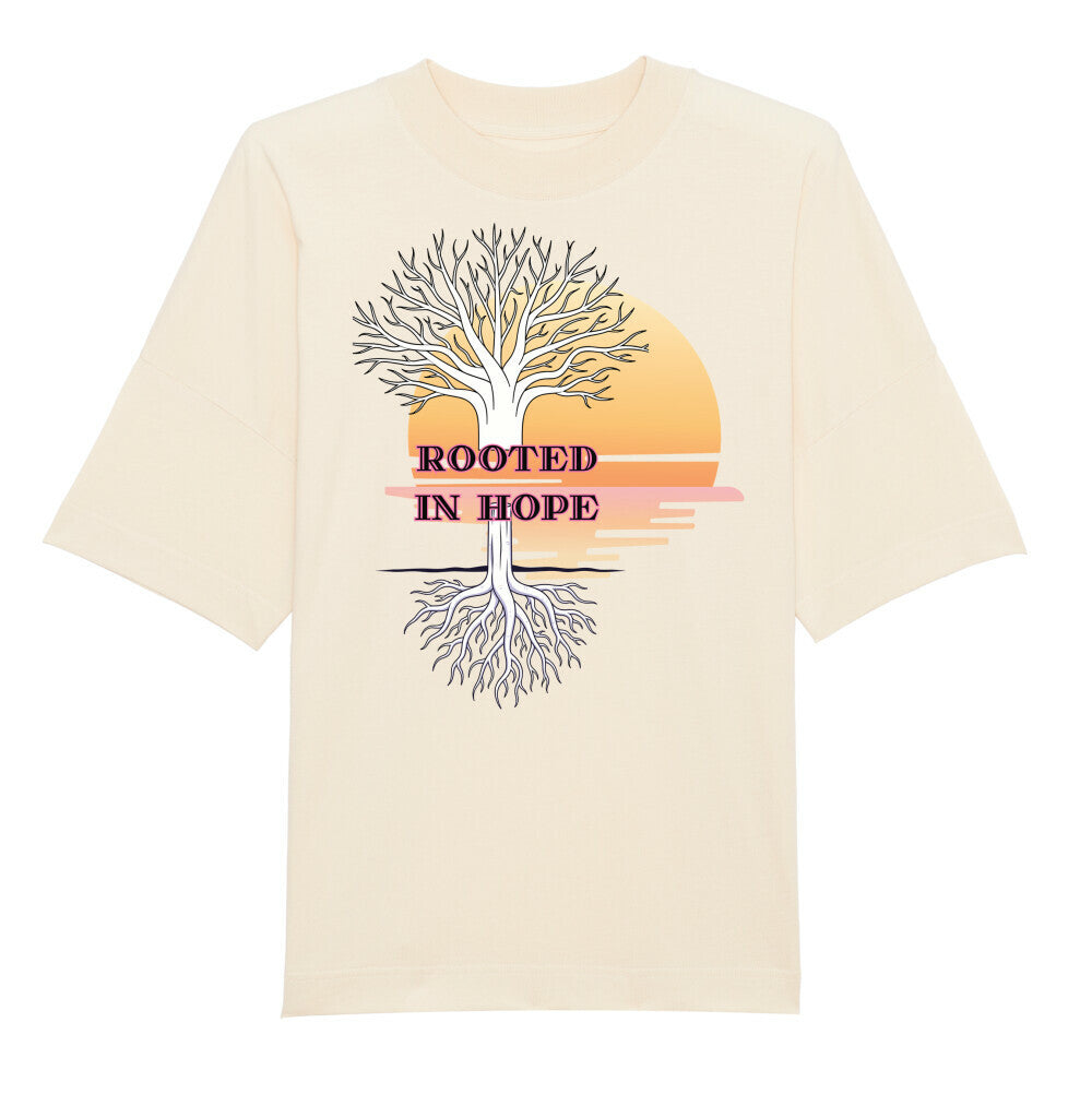 Oversized T-Shirt "ROOTED IN HOPE" – Premium Organic Beige STYL-NOW