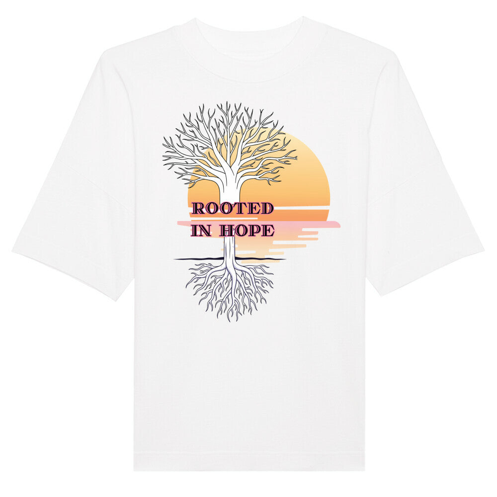 Oversized T-Shirt "ROOTED IN HOPE" – Premium Organic Weiß STYL-NOW