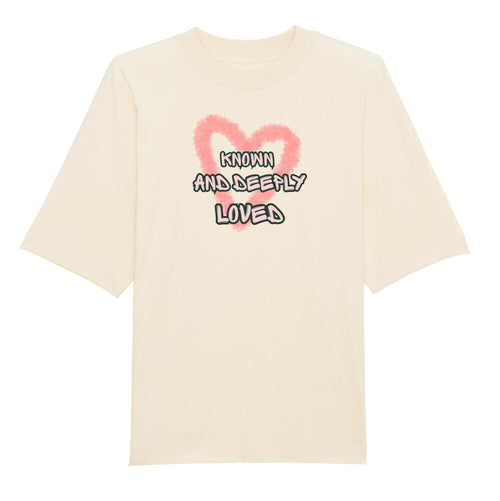 Oversized T-Shirt "DEEPLY LOVED" – Premium Organic Beige STYL-NOW