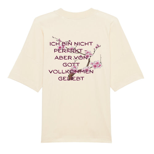 Oversized T-Shirt "NICHT PERFEKT" – Premium Organic Backprint Beige STYL-NOW