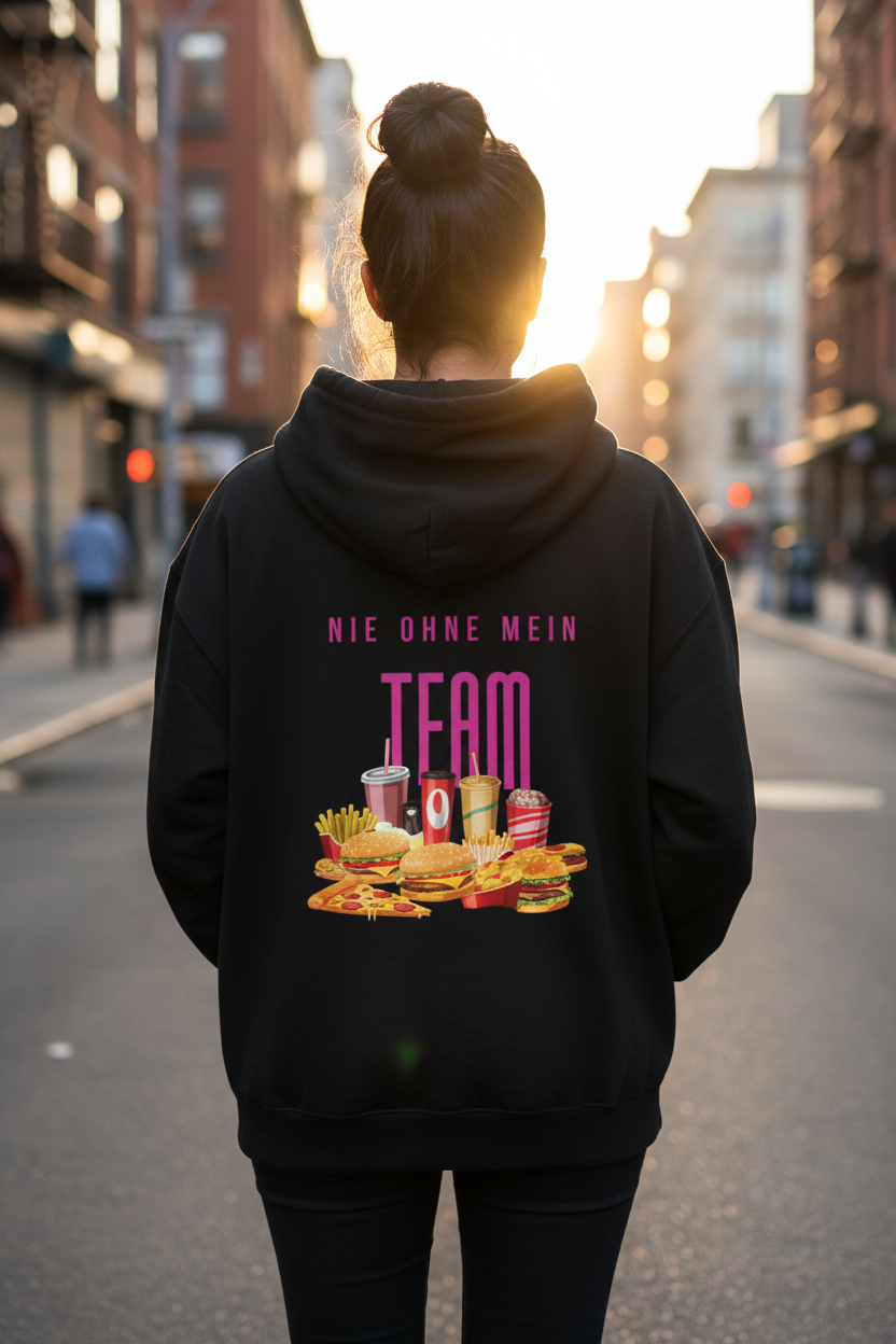 Ongebruikelijke oversized "NOOIT ZONDER MIJN TEAM" ACHTER/VOOR