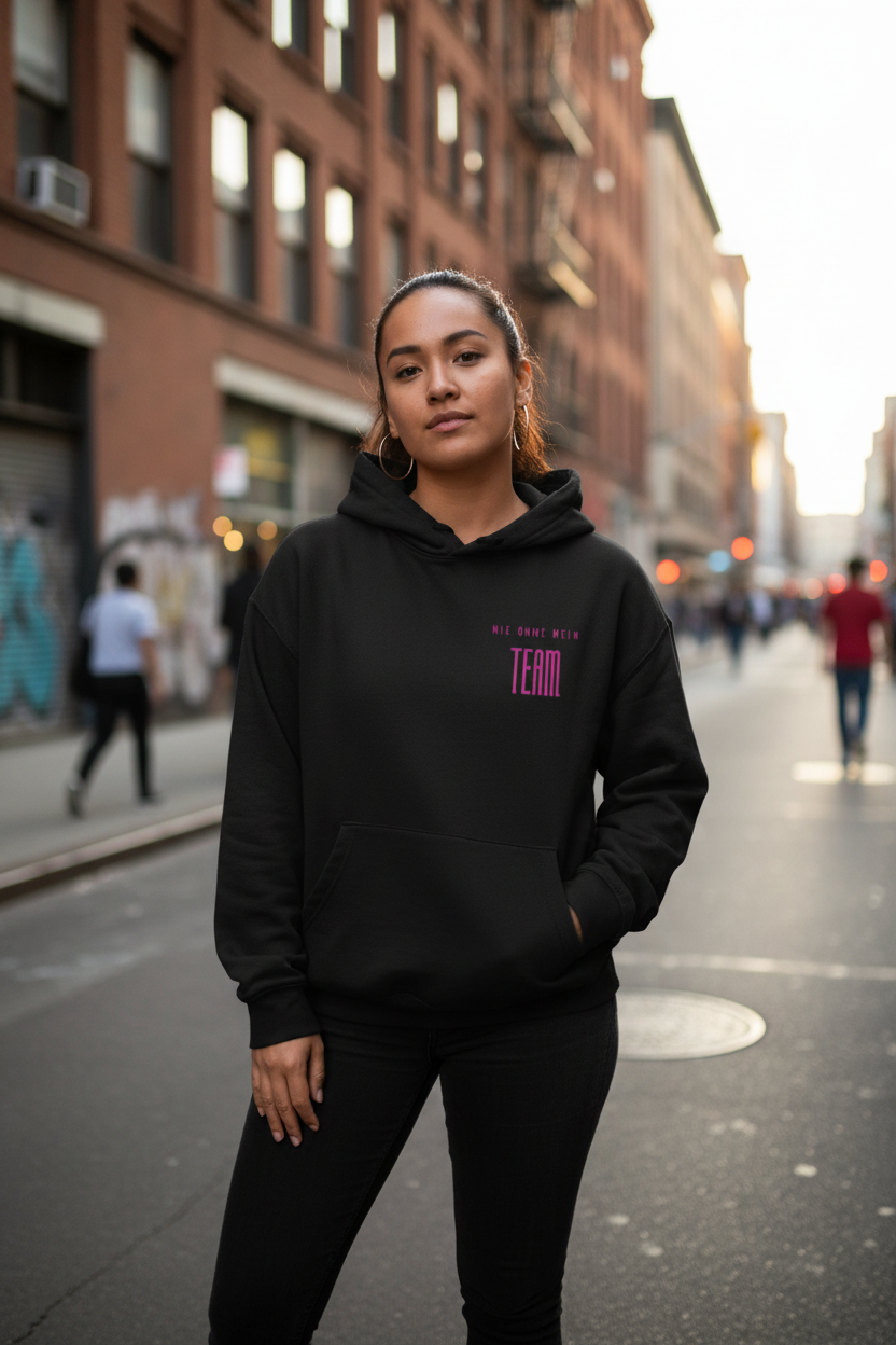 Ongebruikelijke oversized "NOOIT ZONDER MIJN TEAM" ACHTER/VOOR