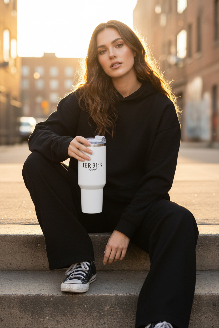 JER 31:3 loved Thermobecher Lifestyle Mockup