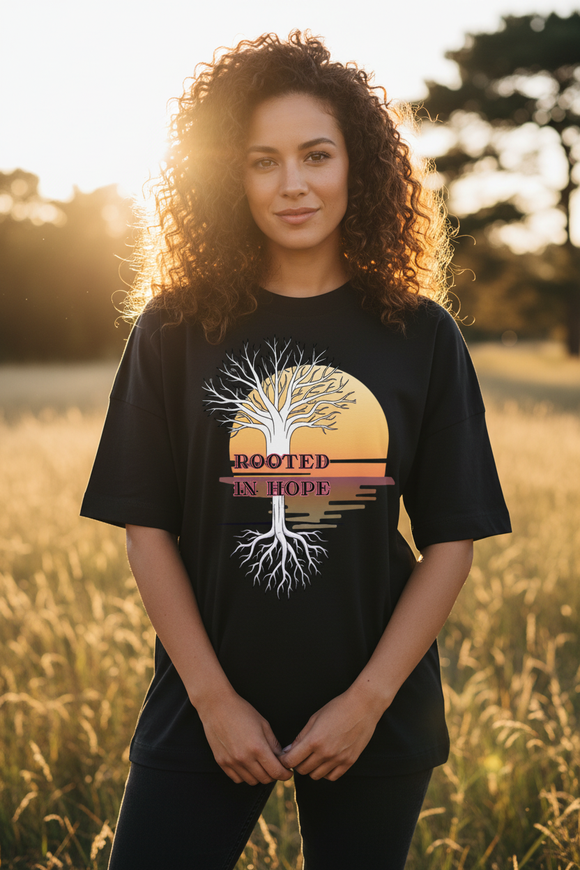 Oversized T-Shirt "ROOTED IN HOPE" – Premium Organic STYL-NOW