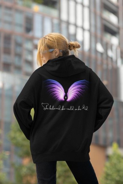 Ausgefallener Oversized Hoodie "SO SHE DID" BACKPRINT