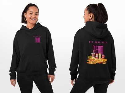 Ausgefallener Oversized Hoodie "NIE OHNE MEIN TEAM"  BACK/FRONT - STYL-NOW