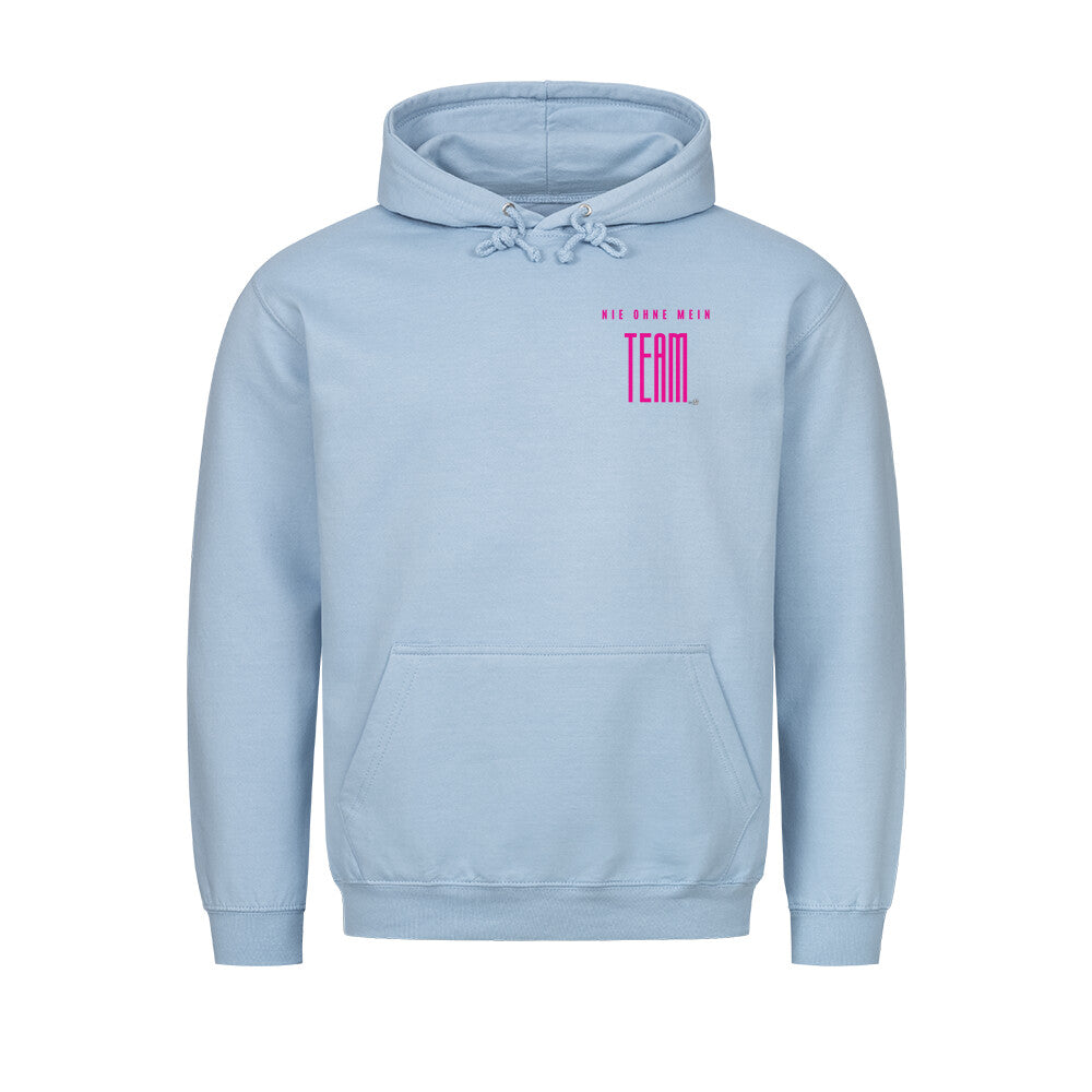 Hoodie "NIE OHNE MEIN TEAM" Babyblau STYL-NOW